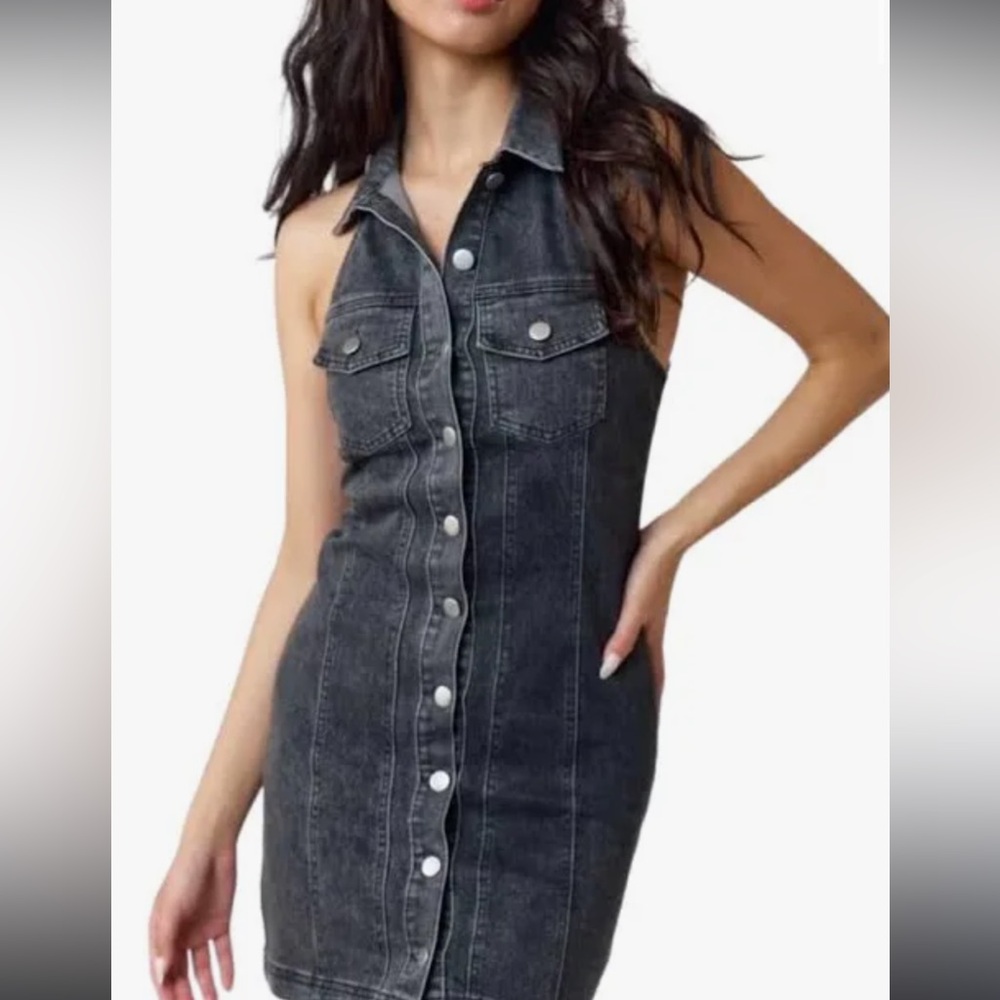 Blue Blush Denim Halter Mini Dress - Picture 4 of 6